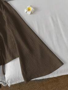 SHEIN LUNE Áo nữ tay loe màu trơn dáng rộng, thắt nơ, màu nâu, màu cà phê, phong cách cottagecore, màu nâu sô cô la, kiểu dáng thường ngày. - màu nâu - Xem 4