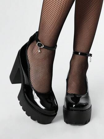 Goth Zapatos de mujer de punta cerrada con correa cruzada tipo Mary Jane, zapatos de plataforma punk gótica con tacón grueso, de un solo hebilla, zapatos de uniforme JK, tacones impermeables para trabajo