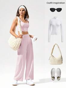 GLOWMODE Quần ống rộng cạp cao 28 inch, chất liệu Modal Softserene mềm mại, không xuyên thấu, có túi bên hông, thích hợp mặc hàng ngày vào mùa xuân hè. - Hồng - Xem 7