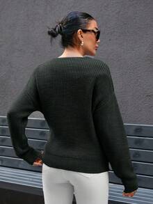 SHEIN Women V-Neck Bow Detailed With Balloon Sleve Oversize Cardigan