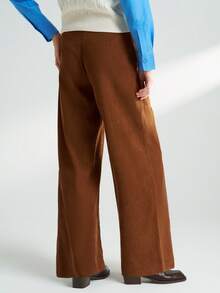 INAWLY Women's Casual Everyday Commute Simple Solid Color Corduroy Comfortable Loose Wide Leg Pants, Autumn/Winter - Brown - View 4