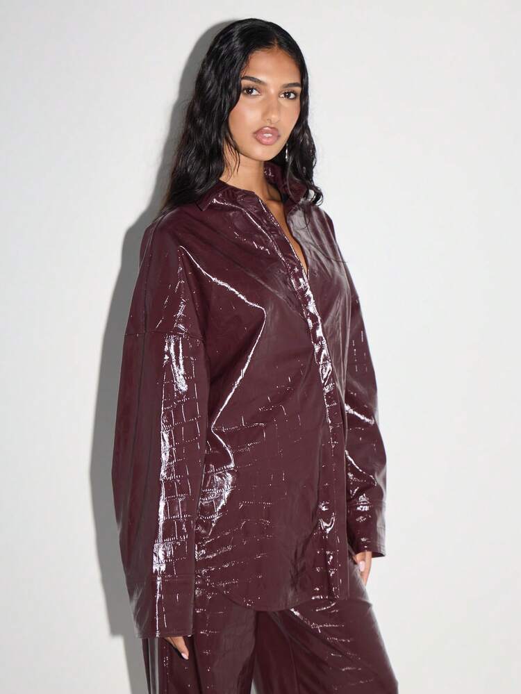 KIZN Patent Leather Oversized Shirt With Crocodile Pattern