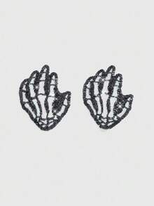 ROMWE 1 Pair Gothic Style Sequin Skeleton Palm Nipple Covers - Black - View 1