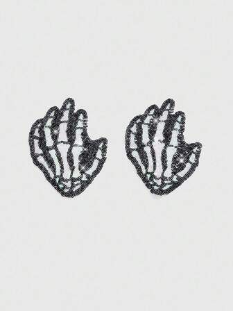 Goth 1 Pair Gothic Style Sequin Skeleton Palm Nipple Covers