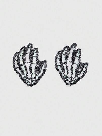 Goth 1 par de cubrepezones con diseño de esqueleto con lentejuelas en estilo gótico