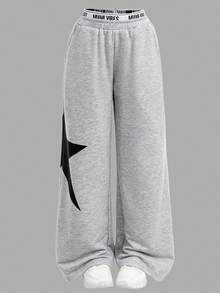 SHEIN Pantalón de chándal con cintura elástica y estampado de estrellas para niñas preadolescentes - Multicolor - Ver 4