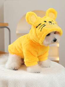 PETSIN 1件套宠物服装秋冬加厚保暖连帽衫猫狗通用服装可爱小老虎变身连帽衫 - 黃色老虎 - 查看 4