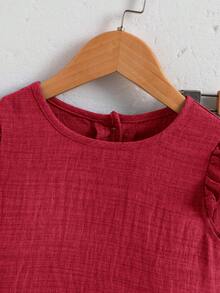 Elladie kids 女童纹理面料短袖纽扣后背T恤和休闲长裤两件套 - 酒紅色 - 查看 6