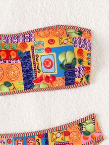 Swim Vcay 2026春夏女士水果印花抹胸露背系带比基尼套装，高衩泳衣，度假风 - 彩色 - 查看 6