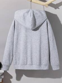 SHEIN Teen Boy Solid Color Long Sleeve Zip-Up Casual Fleece Sweatshirt, Autumn/Winter - Light Grey - View 2