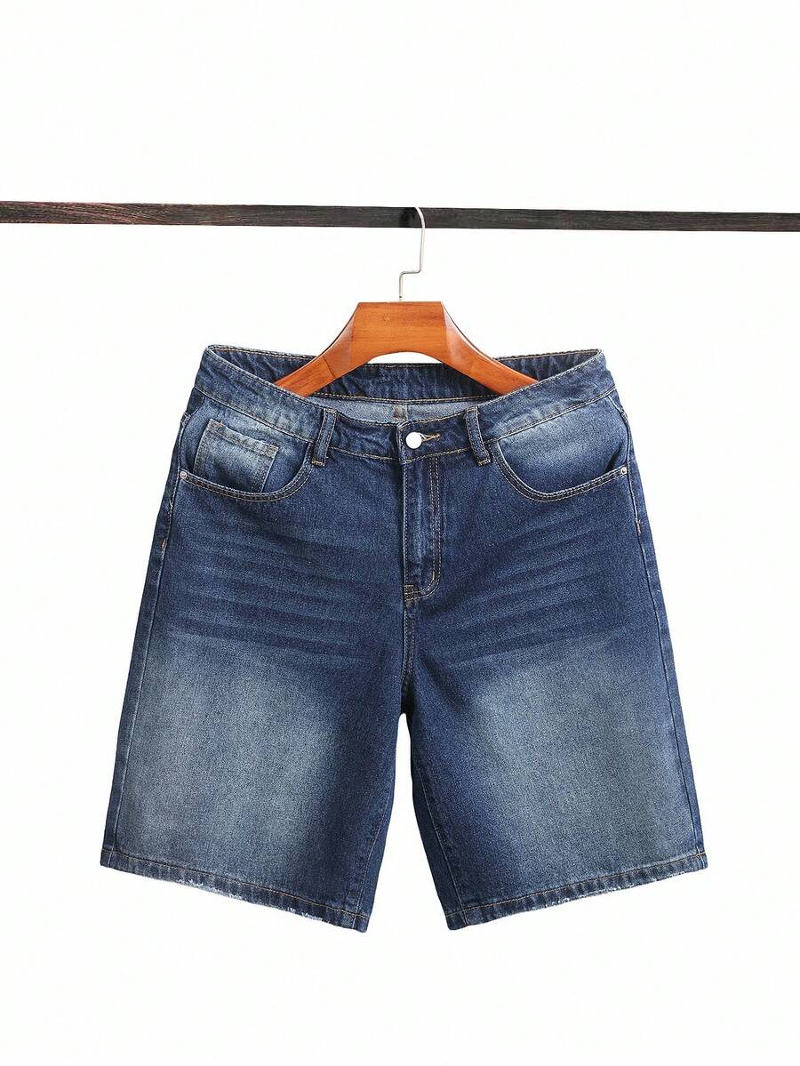 Chillumni Men's Contrast Color Pocket Casual Versatile Denim Shorts - Dark Wash - View 1