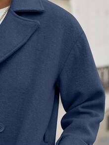 EURMUSE Women's Casual Solid Color Woolen Coat, Suitable For Commuting In Autumn/Winter - Dusty Blue - View 5