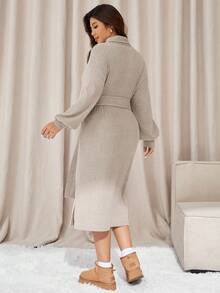 Auralis Vestido casual de manga larga y cuello alto de unicolor para mujer de talla grande