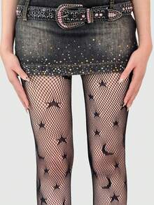 ROMWE Goth 1 par de medias de rejilla con diseño de cruz para mujer, estilo gótico, para Halloween - Negro 2 - Ver 2