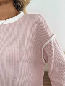 Easowa Áo nỉ dài tay màu tương phản chắp vá thường ngày dành cho nữ ngày lễ tình nhân vào mùa thu/đông - Hồng - Xem 6