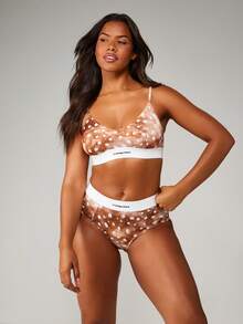 MISSGUIDED 圓點印花 Bralette 內衣與低腰內褲套裝，復古圖案高腰底褲，彈性腰帶舒適內衣睡衣系列 - 彩色 - 查看 1