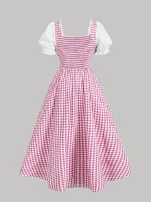 SHEIN MOD Váy kẻ caro hồng cổ điển cỡ lớn dành cho nữ - Hồng - Xem 2