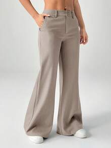 SHEIN PETITE 新款秋冬低腰休闲个性西装裤 - 淺灰色 - 查看 7