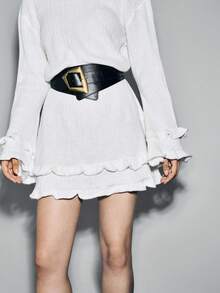 SHEIN LUNE 2025 New Stylish & Elegant French Romantic Off-Shoulder Backless Frill Trim Knit Dress - White - View 1
