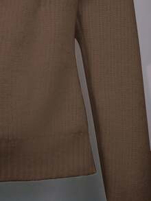 Franclia Women's Minimalist Fashion Cross Collar Solid Color Raglan Sleeve Metal Button Fitted Cardigan - Rust Brown - View 5