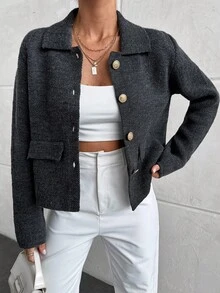 EURMUSE Knitwear Jacket Elegant - Grey - View 5