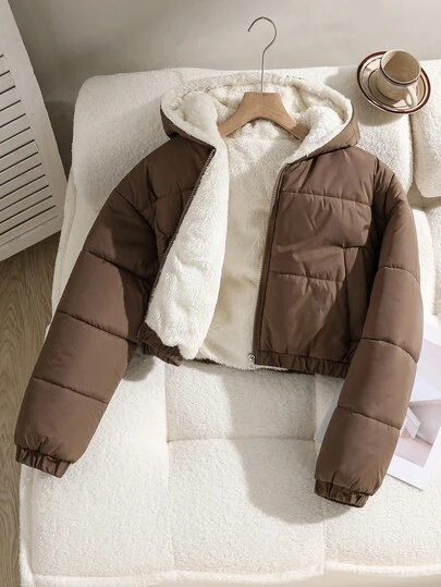 Teen Girls Women's Casual Short Hooded Padded Coat, Thermal Lined, Loose Fit, Comfortable, Suitable For Autumn/Winter, Daily Wear, Outdoor, Party, Photo Shoot