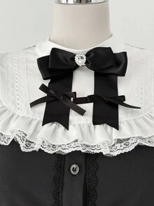 Sunspun 大码哥特式喇叭袖收腰衬衫，黑色，修身 - 黑色 - 查看 5