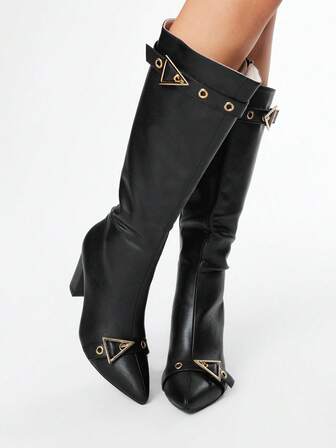 Grunge Punk Stivali con tacco alto da donna, eleganti e versatili con punta affusolata, in stile moda, con tacco spesso, adatti per l'autunno/inverno