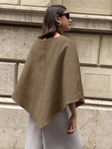 Aloruh 女士优雅斗篷式纯色大衣秋冬女装 - 咖啡棕 - 查看 2