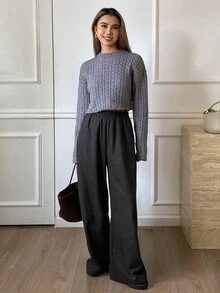 DAZY Damen Loose Fit einfarbige Fleece Weite Hose, Elastischer Bund Lässig Straßen-Stil, Herbst/Winter - Grau - Übersicht 5