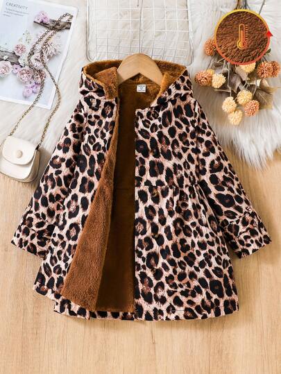 SHEIN Abrigo de moda con capucha y doble botonadura forrado térmicamente en color caqui para niña, adecuado para uso casual diario