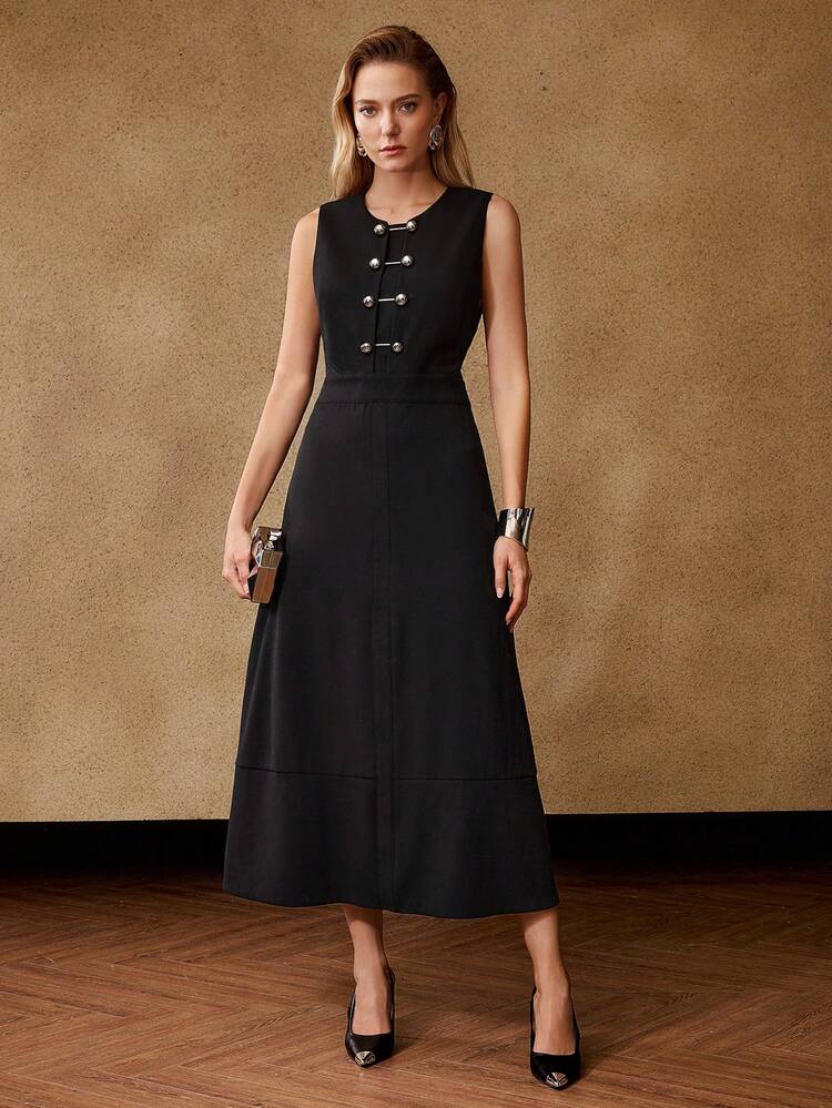 METAL BUTTON DECORATED DRESS