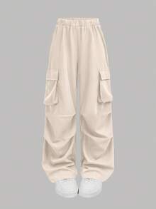SHEIN Girlism 2件套少女纯色字母印花连帽运动衫和工装裤休闲装 - 棕色 - 查看 11