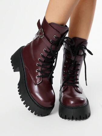 Grunge Punk Damen Dunkel Punk Rock Gothic Schnürstiefel, Plateau Klobige Absatz Knöchel Stiefel und Kurzstiefel