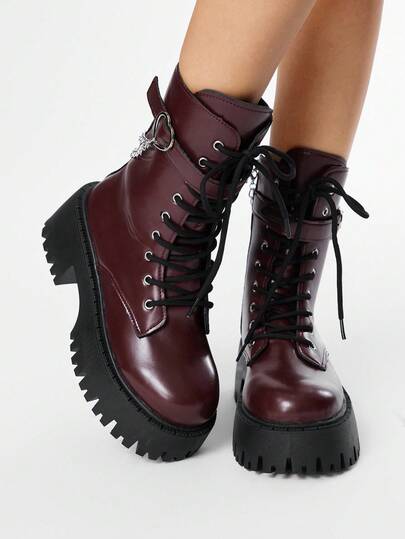 Grunge Punk Botas de motocicleta con cordones de estilo gótico punk rock oscuro para mujeres, botas de plataforma con tacón grueso y botas de tobillo cortas