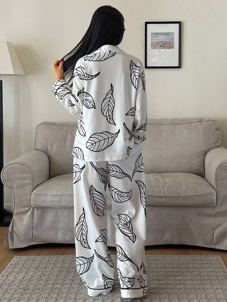 Women's Floral Print Pajama Set, Autumn/Winter, Fall Clothes