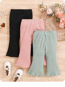 Bộ 3 quần ống loe màu trơn đa năng cho bé gái, kiểu dáng thời trang mùa thu/đông. - Nhiều màu - Xem 2