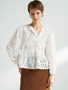 Airaco Camisa/Camiseta casual y holgada de mujer con bordado francés - Blanco - Ver 2