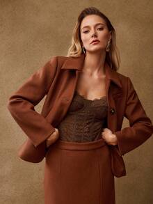 MOTF PREMIUM WOOL SINGLE BREASTED SHORT JACKET, AUTUMN/WINTER - Rust Brown - View 8
