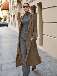 Cardigan longo com cinto e jaqueta para outono e inverno