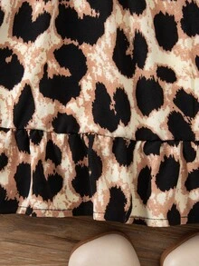 SHEIN 女婴可爱优雅豹纹长袖连衣裙 - 彩色 - 查看 7