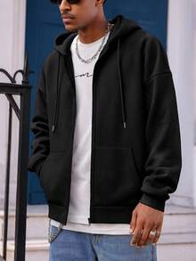 Manfinity Dauomo 男士字母印花拉链连帽休闲卫衣，秋季款，长袖上衣