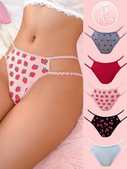 PetitDoll 5 قطع/مجموعة سراويل داخلية بتطريز دانتيل للنساء