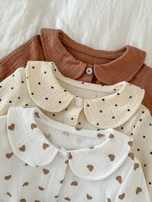SHEIN 3pcs Baby Girls' Ruffled Collar Shirt Set, Spring/Summer Fall Winter - Multicolor - View 3