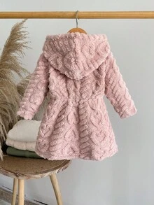 SHEIN 婴儿/女宝宝时尚花卉3D毛绒长袖连帽连衣裙，粉色 - 粉色 - 查看 2