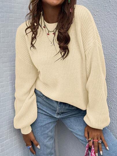 EMERY ROSE 纯色圆领休闲套头毛衣