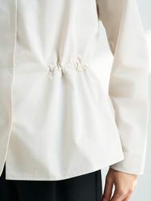 INAWLY Women's Solid Color Drop Shoulder Long Sleeve Cinched Waist Casual Regular Jacket - White - View 5