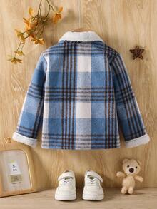 Plush Patchwork Single-Breasted Long Sleeve Checkered Jacket, Versatile For Autumn/Winter - Multicolor - View 2