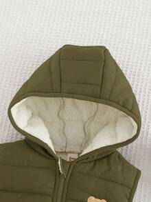 Cozy Pixies 男婴卡通熊图案连帽羊毛无袖开衫外套，冬季