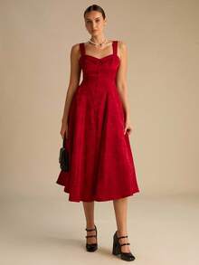 Enchnt Elegantes Partykleid mit einfarbigem Taillenmieder - Bordeaux - Übersicht 5